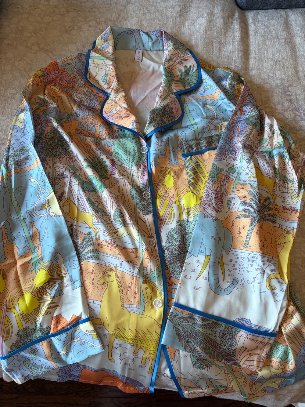 100% Silk Printed Button-Front Pajama